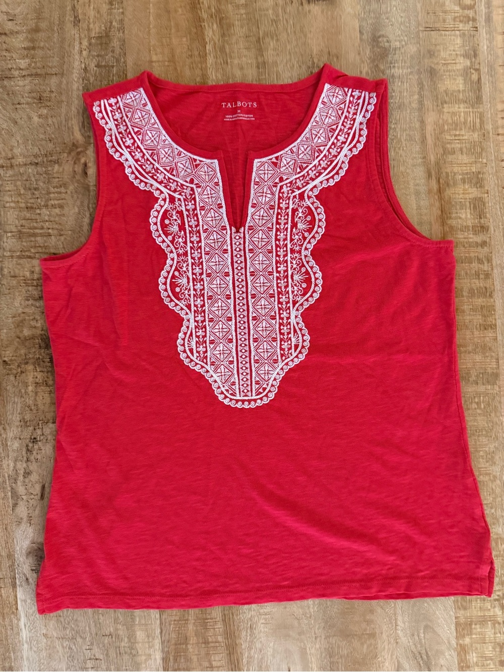 Talbots Red Embroidered Sleeveless Cotton Top | Size Medium | Boho